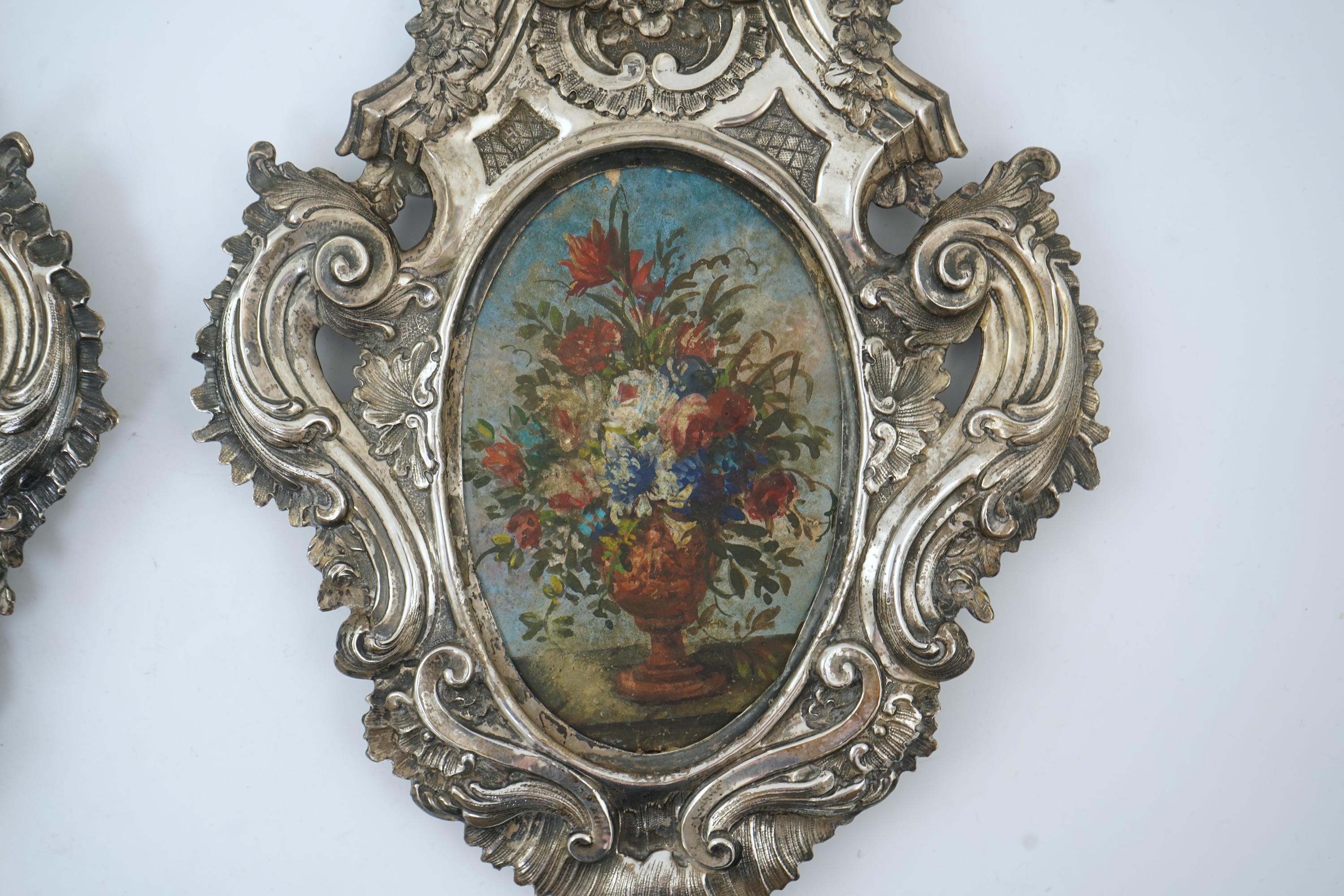 A pair of 18th century Italian Rococo repousse silver frames